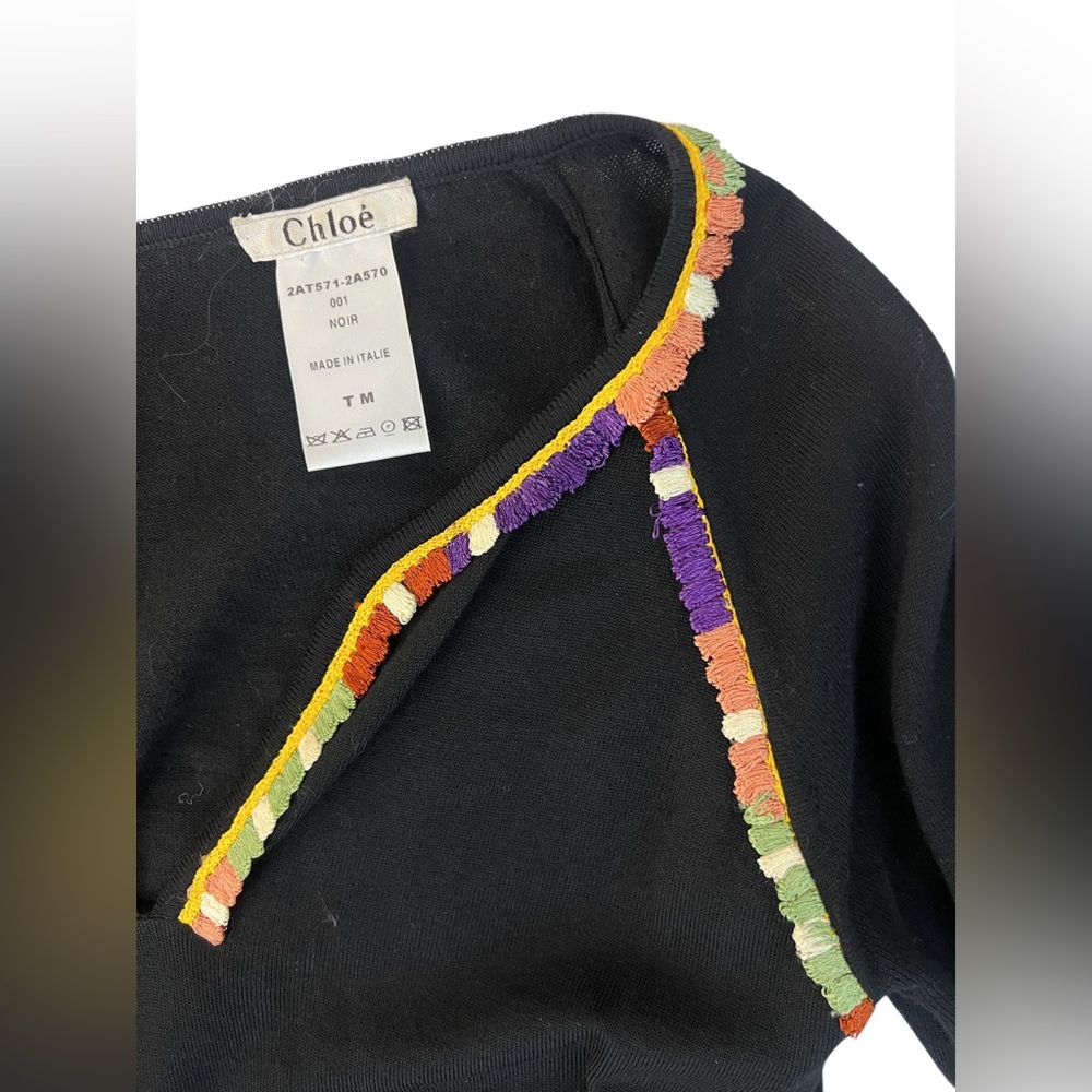 Chloe black V neck embroidered details top - Picture 3 of 7